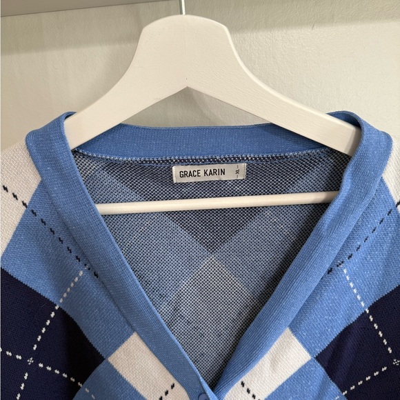 Grace Karin Blue and White Argyle Sweater - Picture 3 of 4